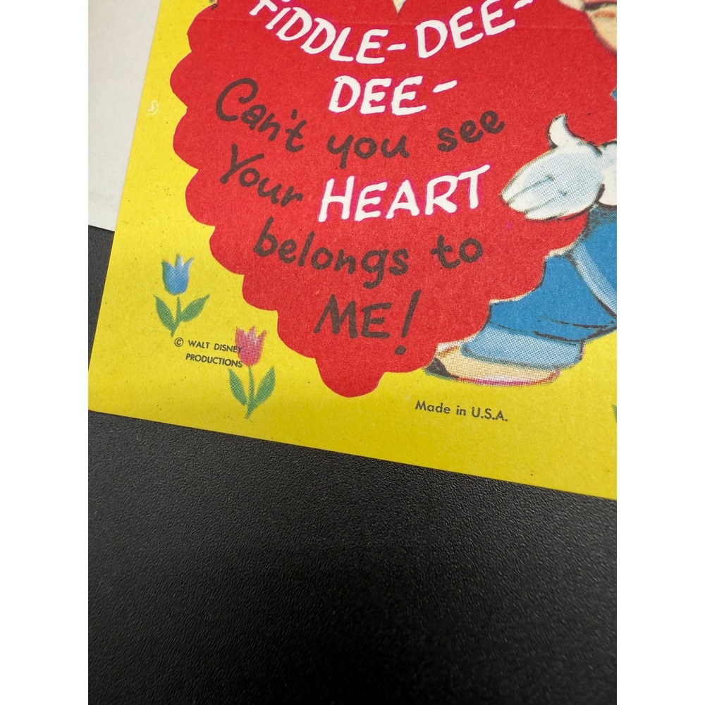Vintage Walt Disney Valentine Card Three Little Pigs Fiddle-Deqe 1960 Envelope - Picture 7 of 8